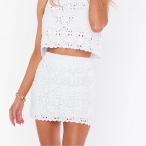 Show Me Your MuMu White Crochet Mini Skirt and matching Top